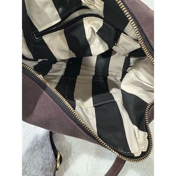 R. Riveter Dark Brown Leather Shoulder Bag Medium Striped Unisex Adults - Picture 12 of 12